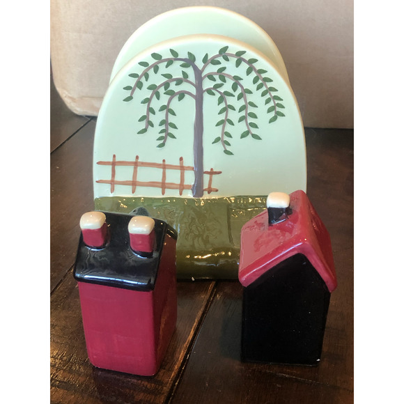 NIB 90's Vintage Collections Etc Fall Country Napkin Salt Pepper Set Farm Ranch - Picture 10 of 14